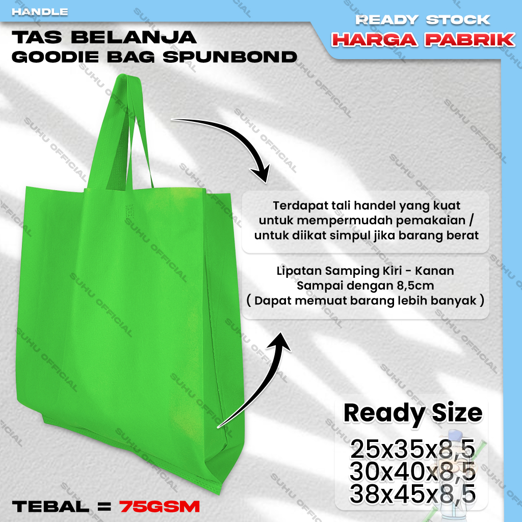 ❤️SUHU❤️ Goodie Bag Tas Belanja Spunbond Model Tali Handle Kantong Souvenir Kain