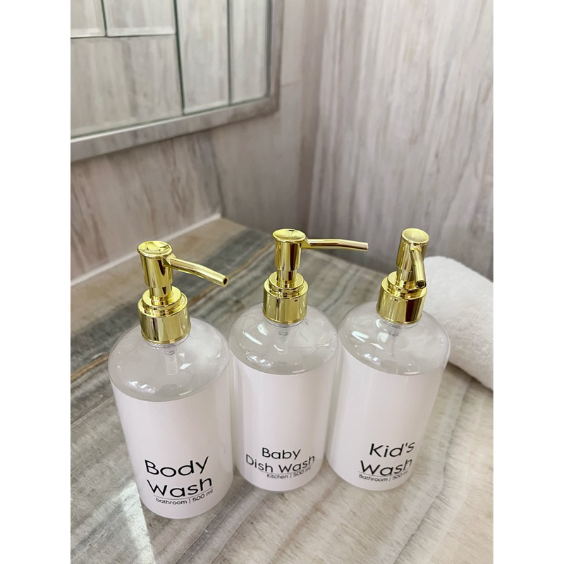 BOTOL BENING N24 STIKER AESTHETIC 500ml LONG PIPE rose gold silver pump luxury . aesthetic bottle minimalist refill organizer laundry bathroom tempat sabun cair isi ulang dapur dispenser hand soap estetik