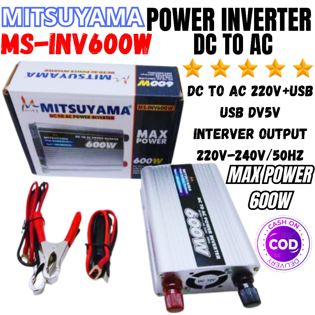 PROMO~Inverter Power DC To AC 600 Watt With USB 5 V Mitsuyama MS-INV600W~ POWER INVERTER CAS AKI MOT