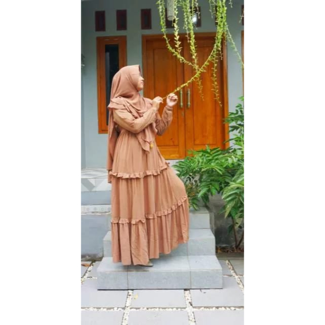 GAMIS SET ORI AJE ZAS - KARINIA CAHYANI AZKANI SAMIRA - Setelan Dress Khimar Syari Ceruty Babydoll Premium