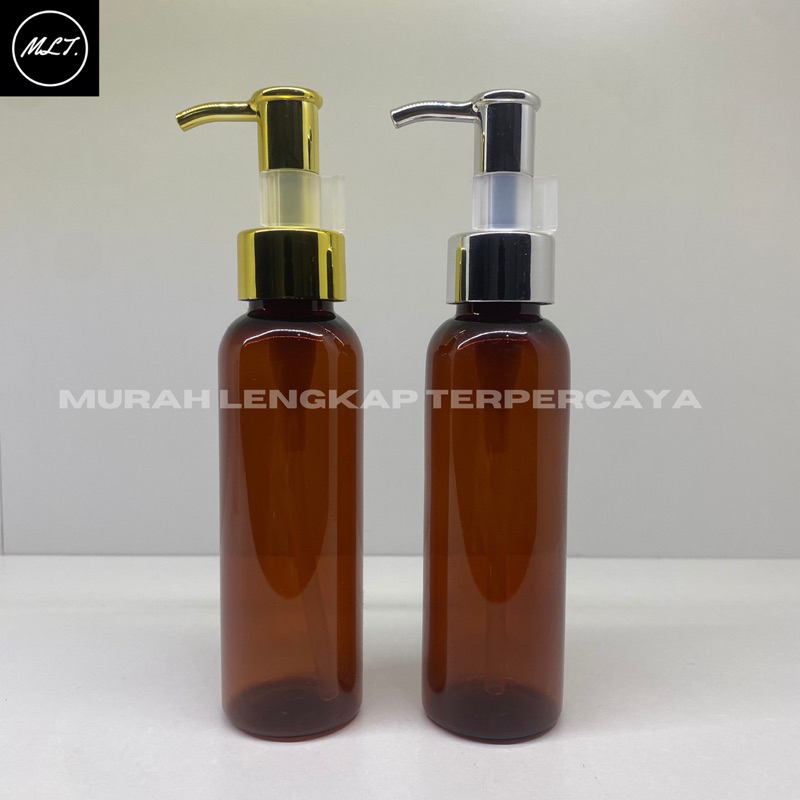 BOTOL AMBER 100 ML PUMP LOTION PET CLIP OIL GOLD SILVER BR 100ML