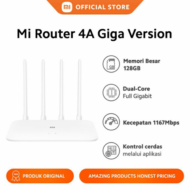 Xiaomi Mi Router 4A Gigabit 4 Antena Memori 128MB GARANSI RESMI