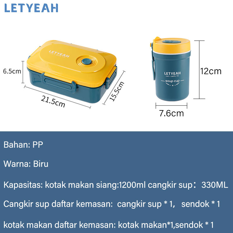 letyeah Kotak makan set /lunch box set cangkir sup tas bekal set/tempat makan bento box anak /BPA free