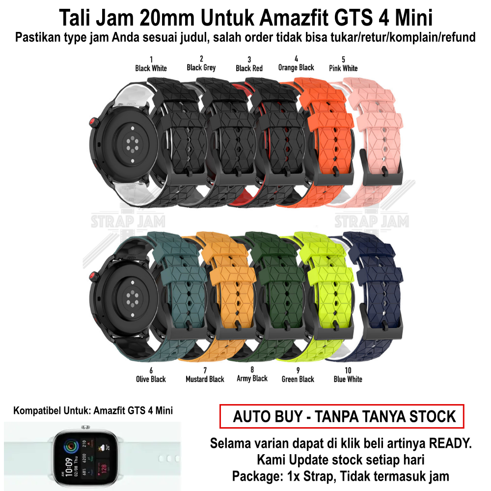 ZQT Strap 20mm Amazfit GTS 4 Mini - Tali Jam Tangan Silikon Rubber Quick Release