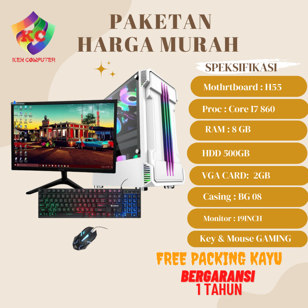 PC gaming editing Core i7 ram 8gb vga 2gb monitor/ key mouse