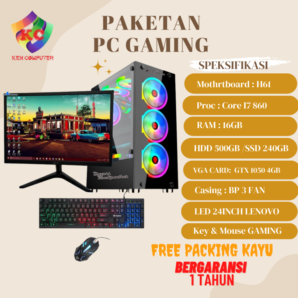 PC Core i7 monitor 22 inc fullsett tinggal pakai