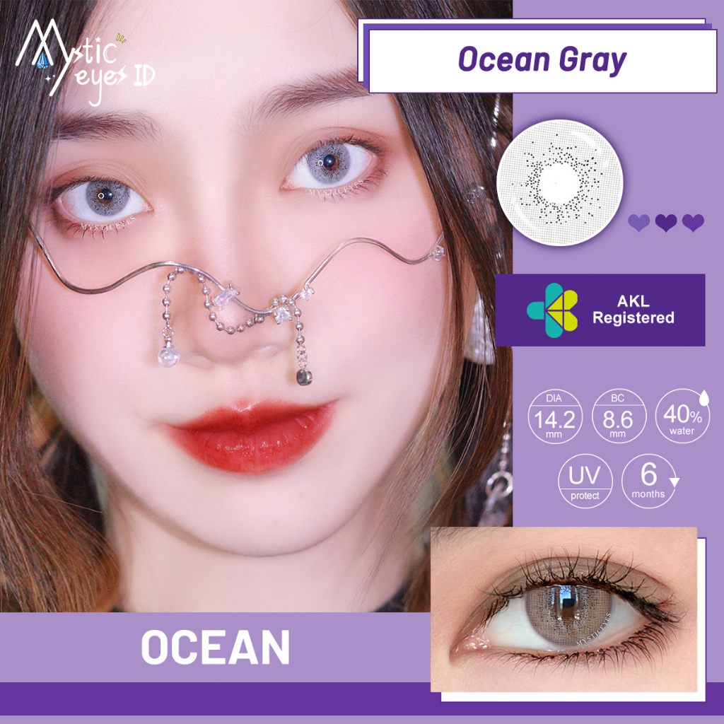 [✅COD] MYSTICEYES SOFTLENS OCEAN SERI LENSA KONTAK GREYLENS MINUS 0-8.00 14.2 MM