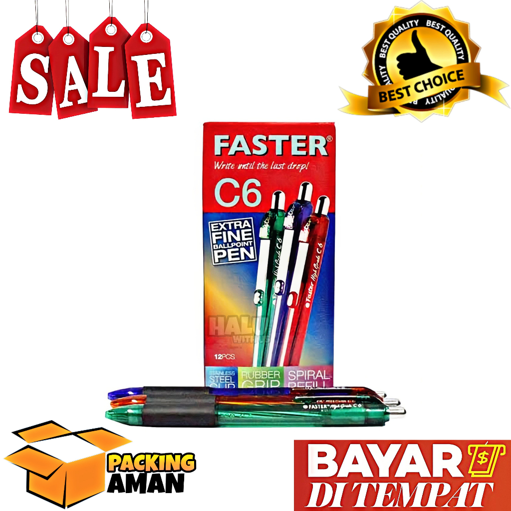 

(BISA COD) PROMO 12 Pcs Pulpen / Pen / Pena / Bolpen / Faster C6 / Faster Cetek