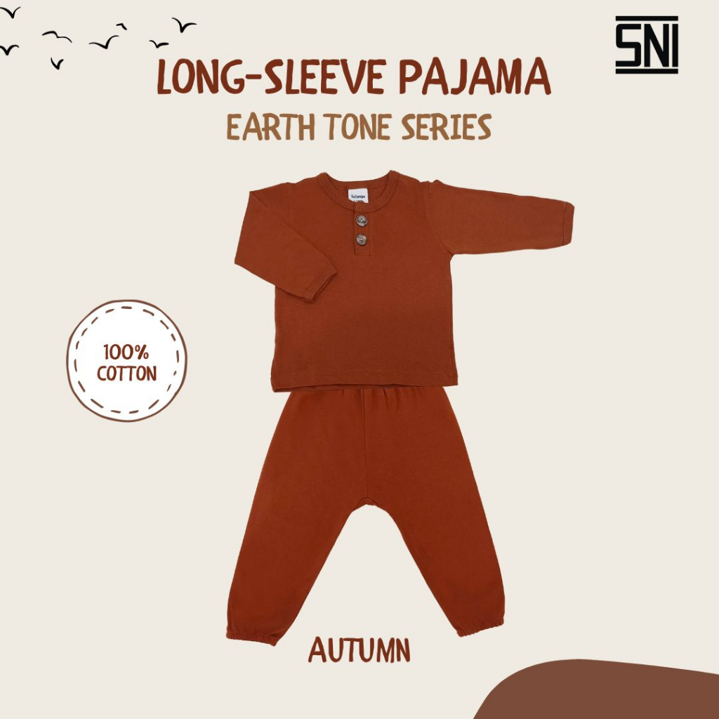 Hellomigu Long Sleeve Pajama Set/ Piyama Baju Tidur Setelan Bayi Perempuan Laki laki Anak Cewe Cowo Bayi Polos 0-6  6-12 Bulan