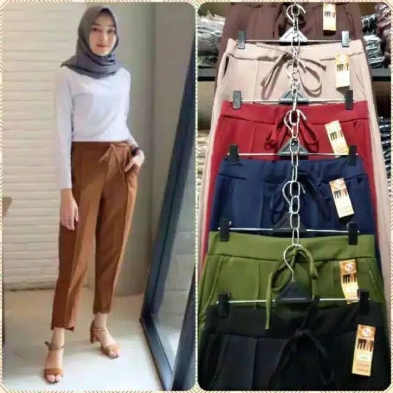 Celana jumbo wanita baggy pants pinggang karet rip melar celana panjang