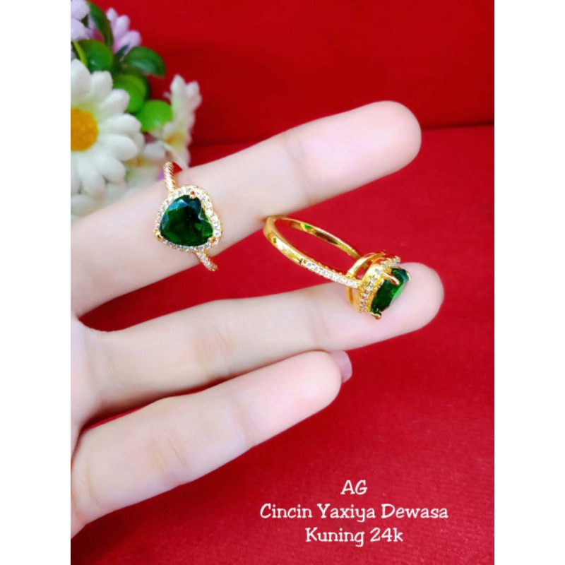 cincin mata hijau lapis emas 24k