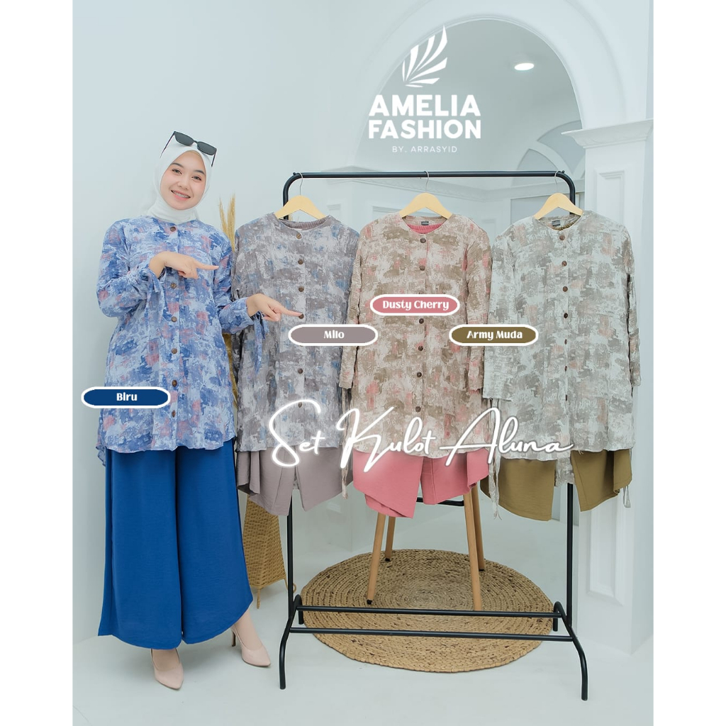 One Set Celana Kulot Aluna by Amelia setelan baju cringkle wanita model terbaru