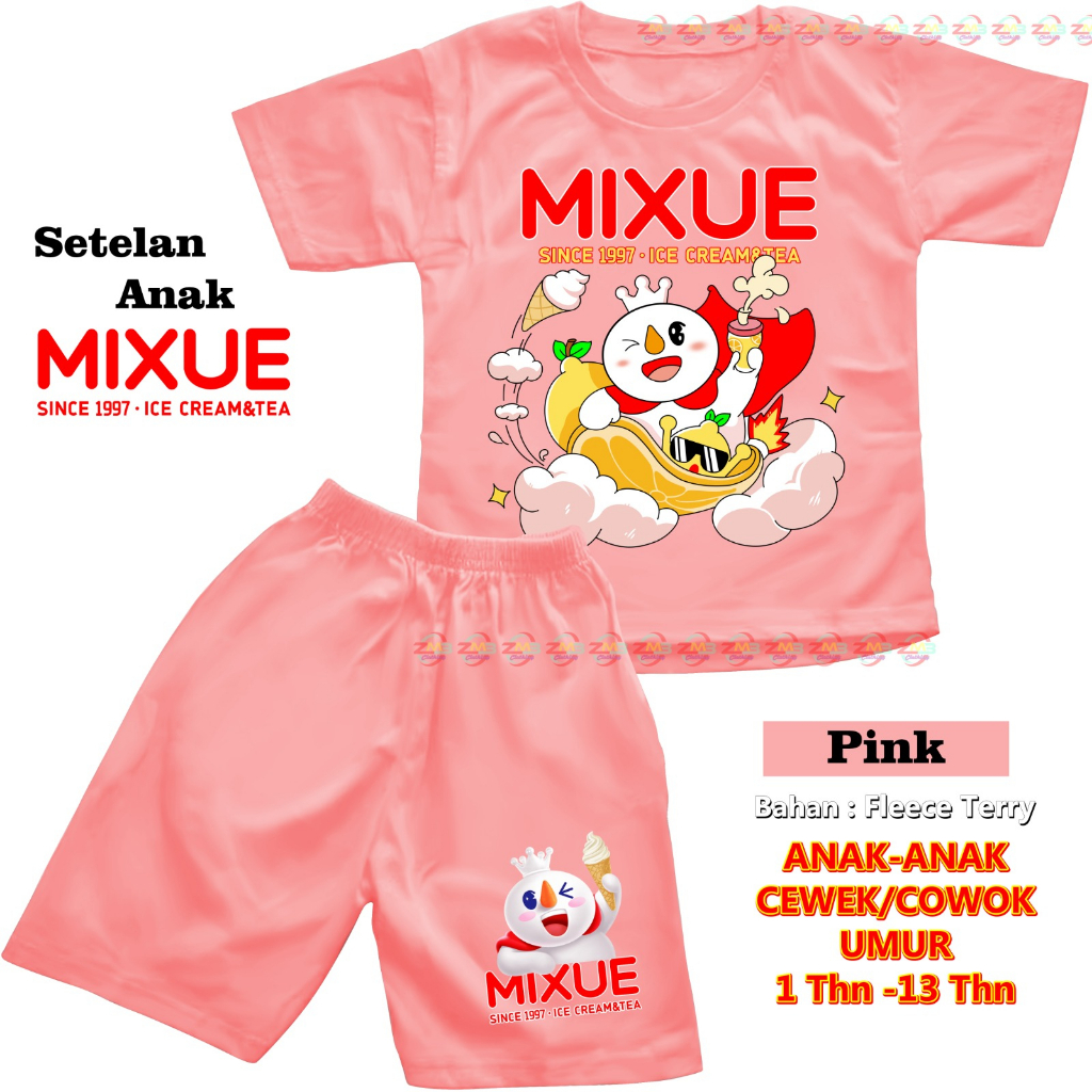 SETELAN ANAK PENDEK UNISEX CEWEK/COWOK 1-13 Tahun MIXUE DIGITAL SABLON