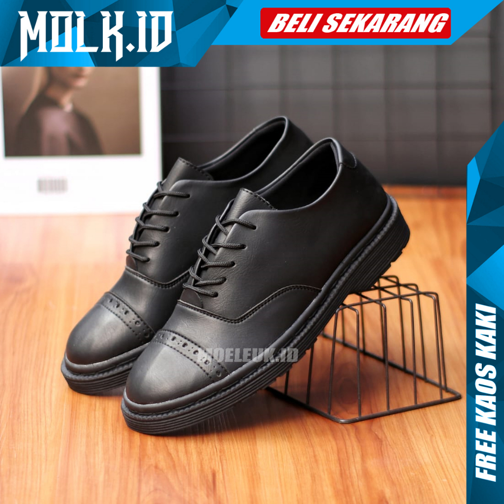 MOLK Sepatu Docmart Pria Full Black Original Pantofel Formal Kerja Kuliah