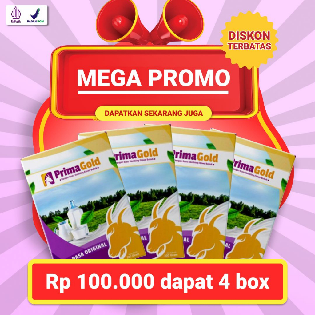 

Paket 4 Box Prima Gold Susu Kambing Etawa Bubuk Original Murah Meredakan Sesak Nafas Batuk Menahun Asma Paru Paru Nyeri Tulang Nyeri Sendi Pegal Linu Asam Urat