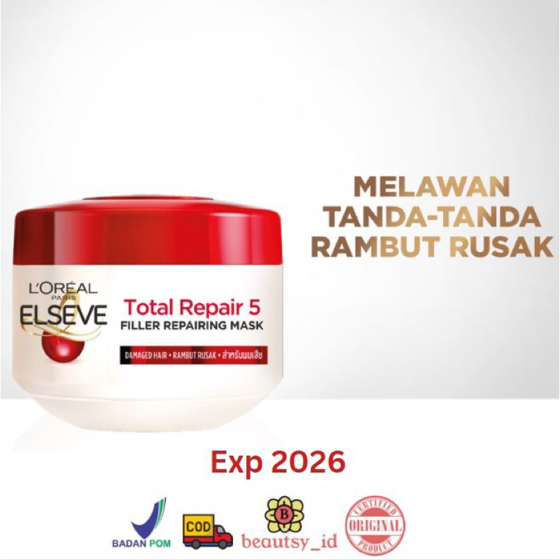 Loreal Hair Mask 200ml Total Repair Fall Resist Original BPOM COD Masker Rambut