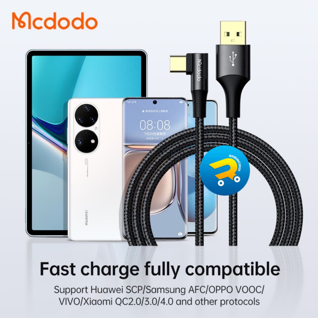 MCDODO Kabel Charger Type C Gaming Series Fast Charging (GEN 3) 90 degree- Kabel Type C - Kabel Data Type C - Charger Type C - Kabel Type C Fast Charging - Charger Type C - Type C Gaming - Type C Game - USB to Type C - kabel Type C samsung - Kabel Samsung