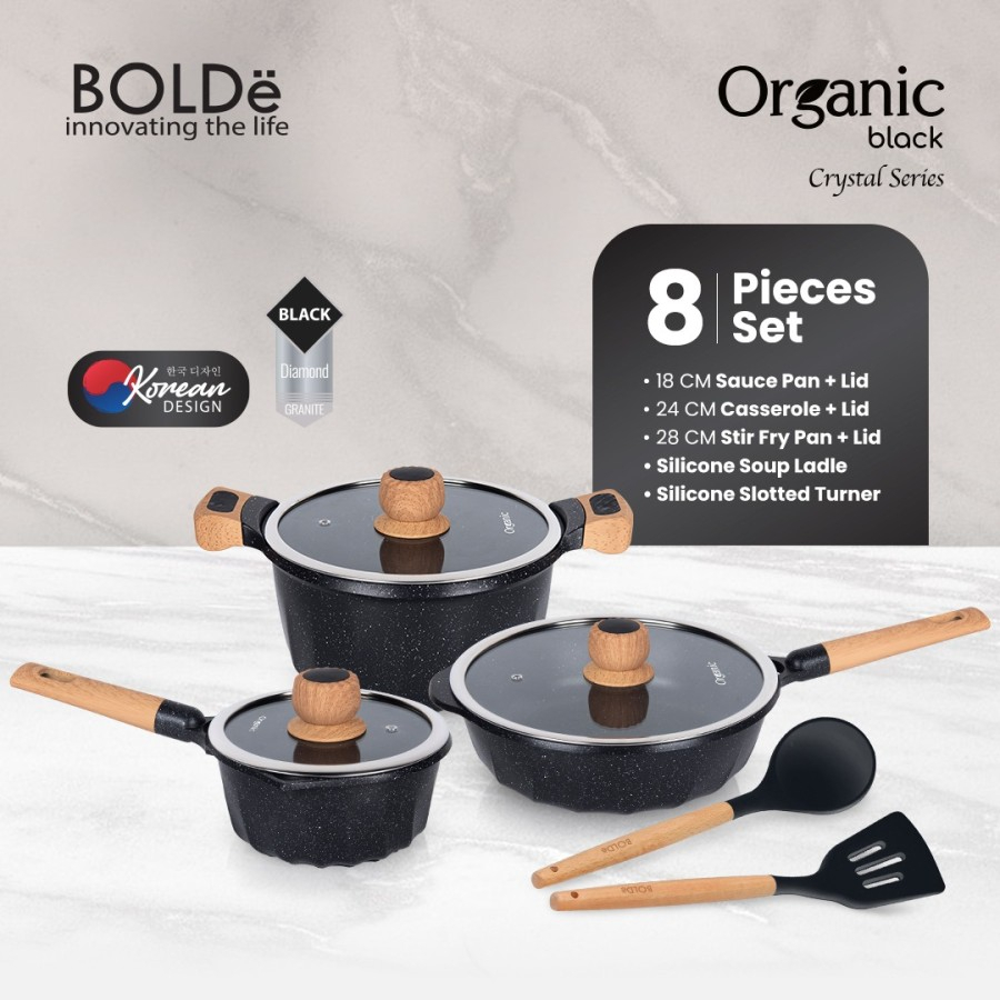 BOLDe Organic Black Crystal Series Set 8 Pcs (Panci Set Anti Lengket)