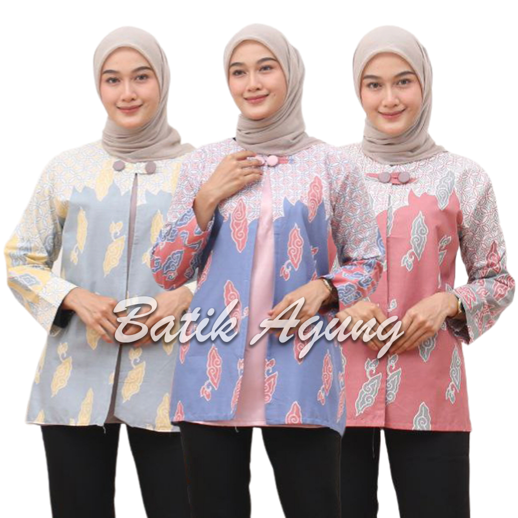 Atasan Seragam Batik Bluse Kerja Kondangan Sekolah Kuliah Lebaran Blouse Wanita Modern Cantik Murah