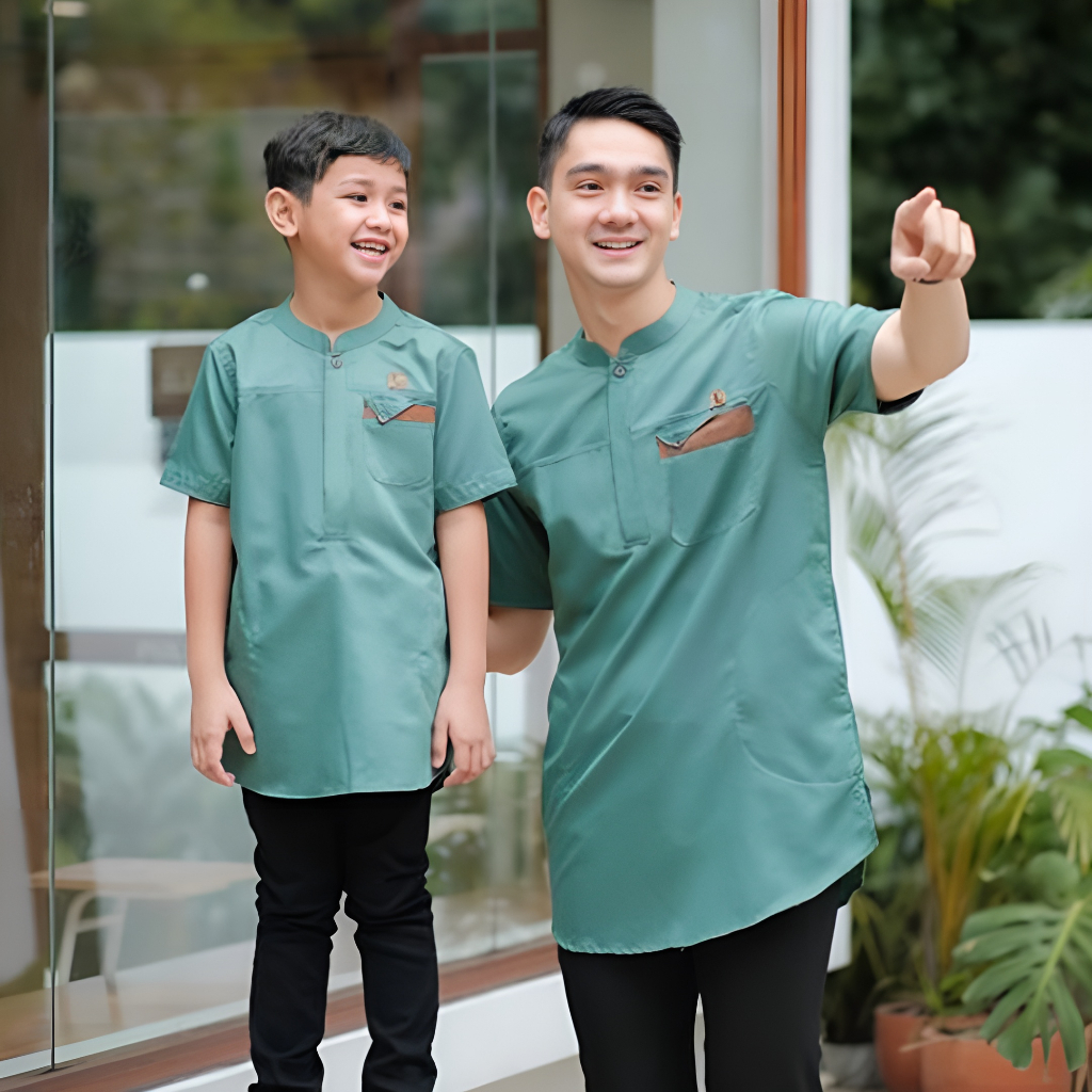 Baju Koko Kurta Muslim Couple Anak & Ayah Terlengkap dengan Harga Terjangkau Ijo Wardah Hijau Wardah