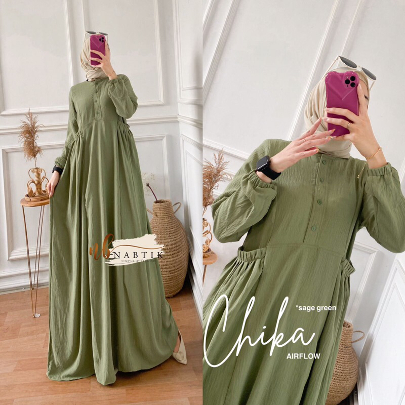 Chika Cika Dress Nabtik // Gamis Polos Terbaru Kekinian Airflow