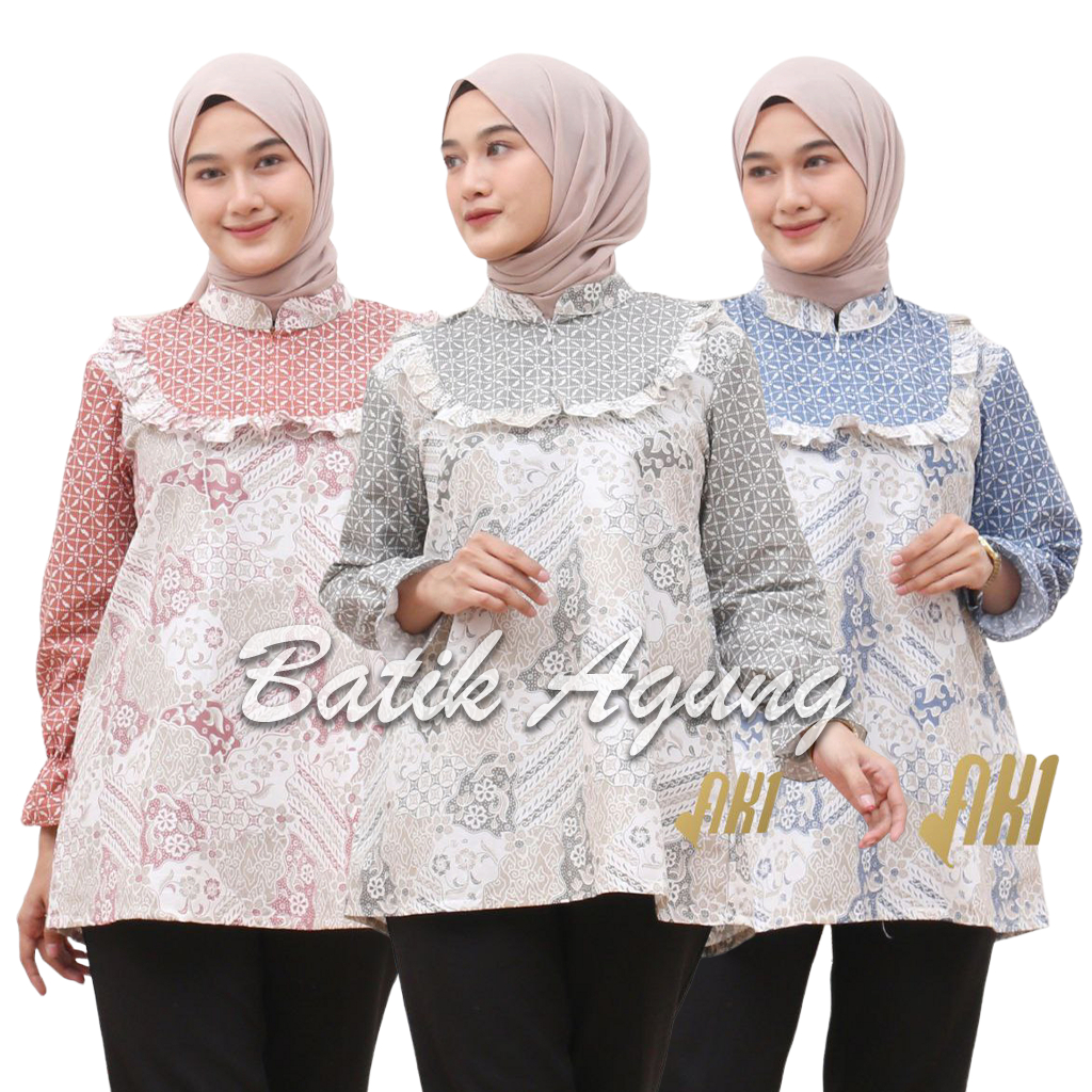 Atasan Baju Blouse Batik Kerja Kondangan Pesta Sekolah Seragaman Batik Wanita Muslim Dewasa Kekinian