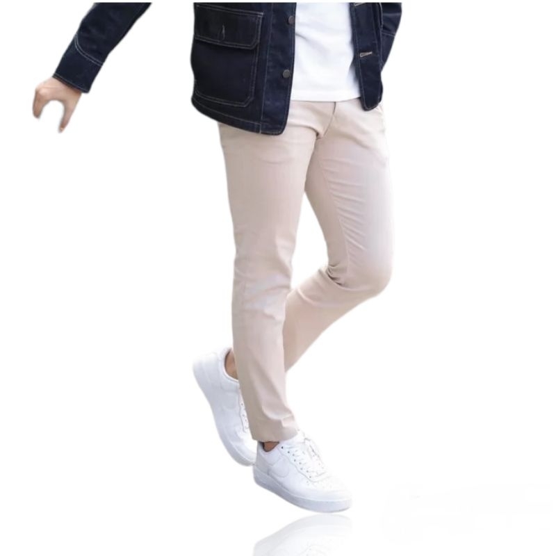 CELANA CHINO Panjang pria Slimfit KERJAHARIAN Santai Casual Formal Hitam Abu Cream Mocca Size 27-38