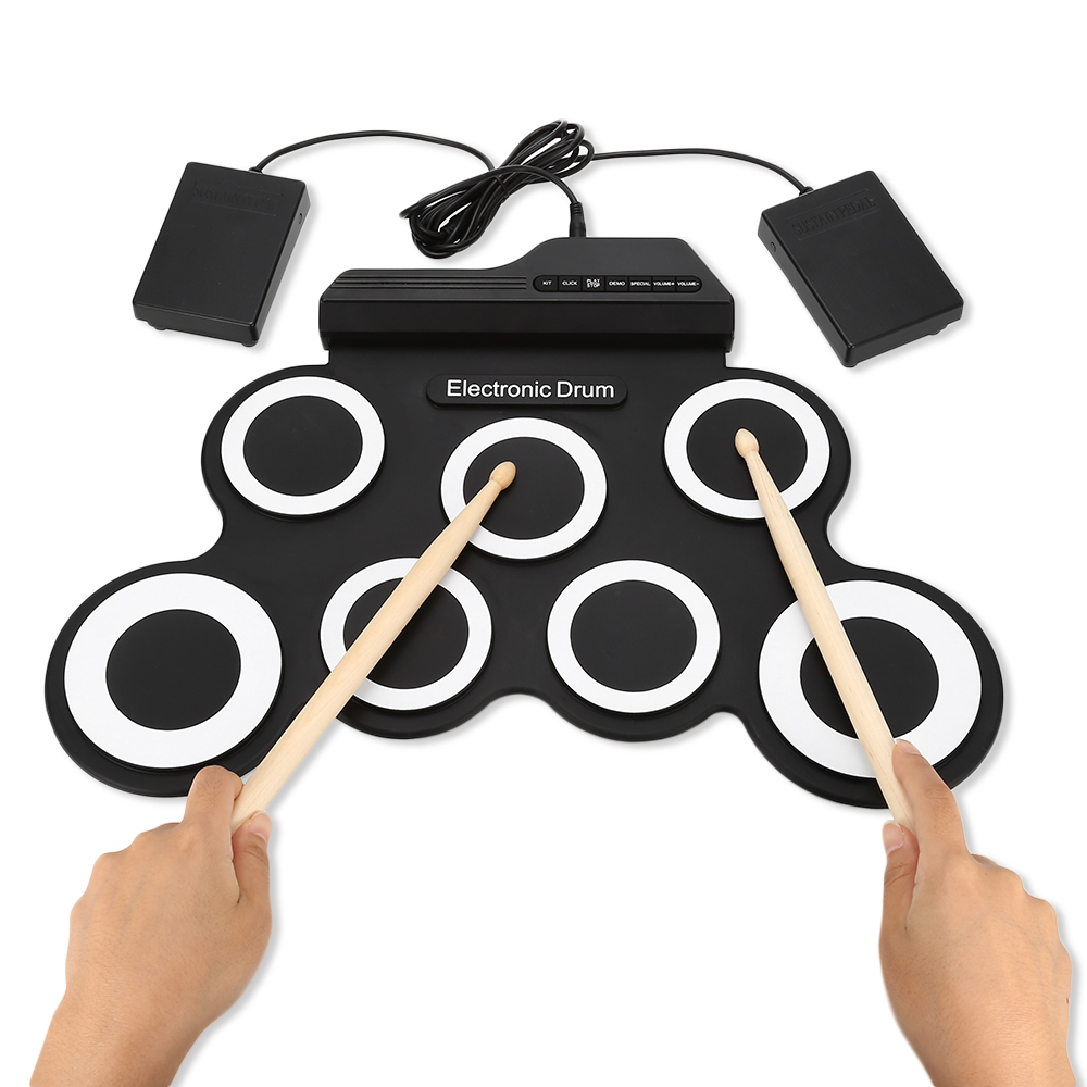 Drum Elektronik Portable 3002 Digital Drum 7 Drum Pad Silicone Drum Pad Kit - Hitam