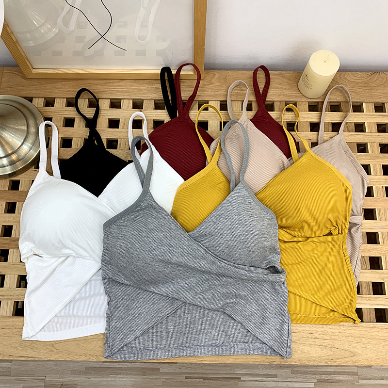 SS Tank Top Wanita 6813 Crop Top Model Silang Bralette Tank Top Cross Twist Tank Top Dengan Cup Tanpa Kawat Korean Girl Style