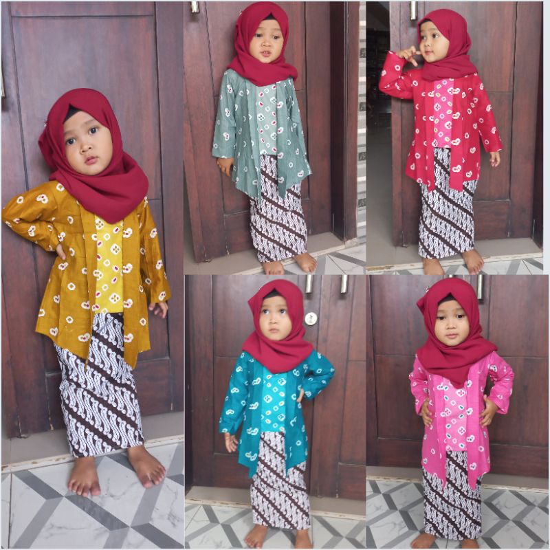 SET KEBAYA ANAK MOTIF JUMPUTAN UMUR 3-13th