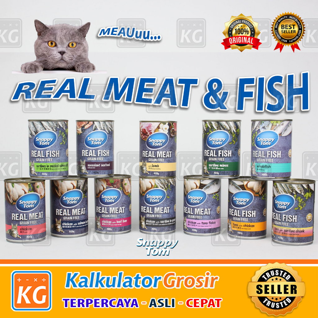 Snappy Tom Kaleng 400gr Makanan Kucing Dewasa Wet Cat Food Kemasan 400 Gr Adult snappytom Real Meat Makanan Hewan Kucing