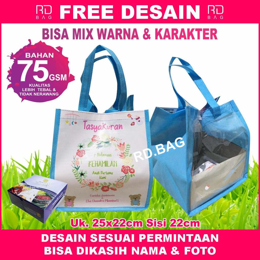Tas Box Kotak Nasi Kombinasi Belakang Mika Custom / Tas Ultah Box Nasi
