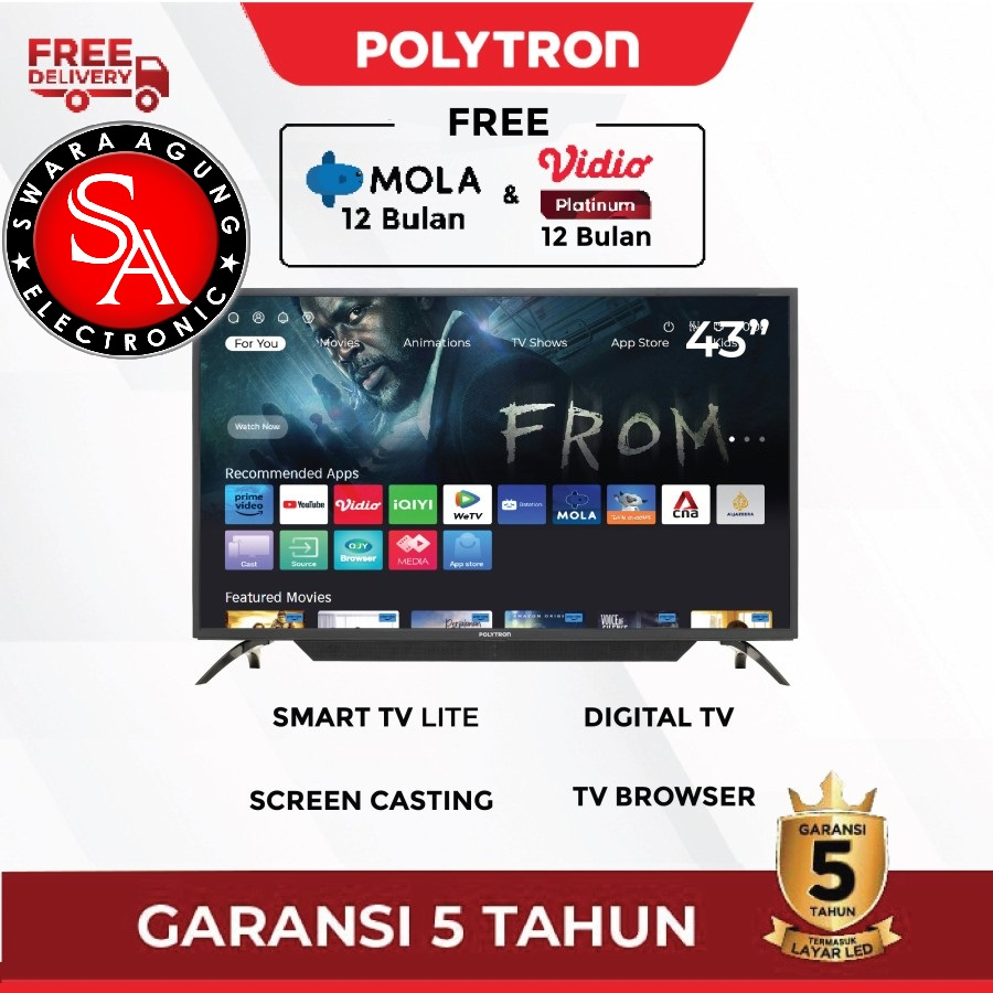 Led Digital Smart TV 43 Inch Polytron Type : 43CV1569 (Khusus Medan)