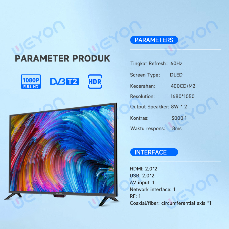 Weyon TV LED 22 Inch Digital TV Full HD Televisi Murah Garansi Support HDMI/USB/AV