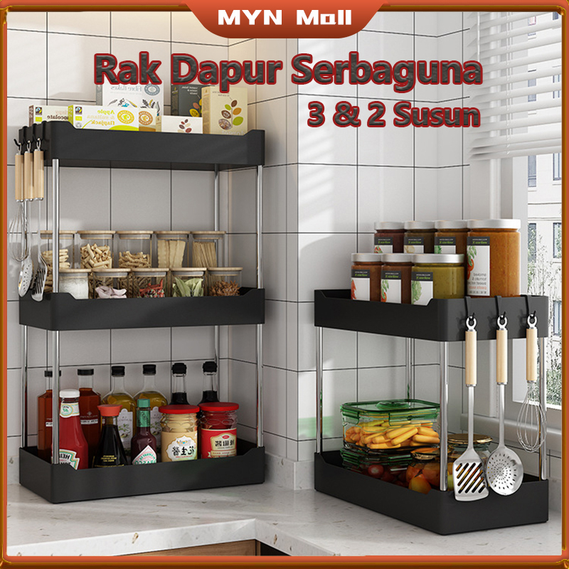 MYN Mall Rak Dapur Square Rak Kosmetik Rak Susun Serbaguna Rak Kamar Mandi Portable 3 &amp; 2 Susun