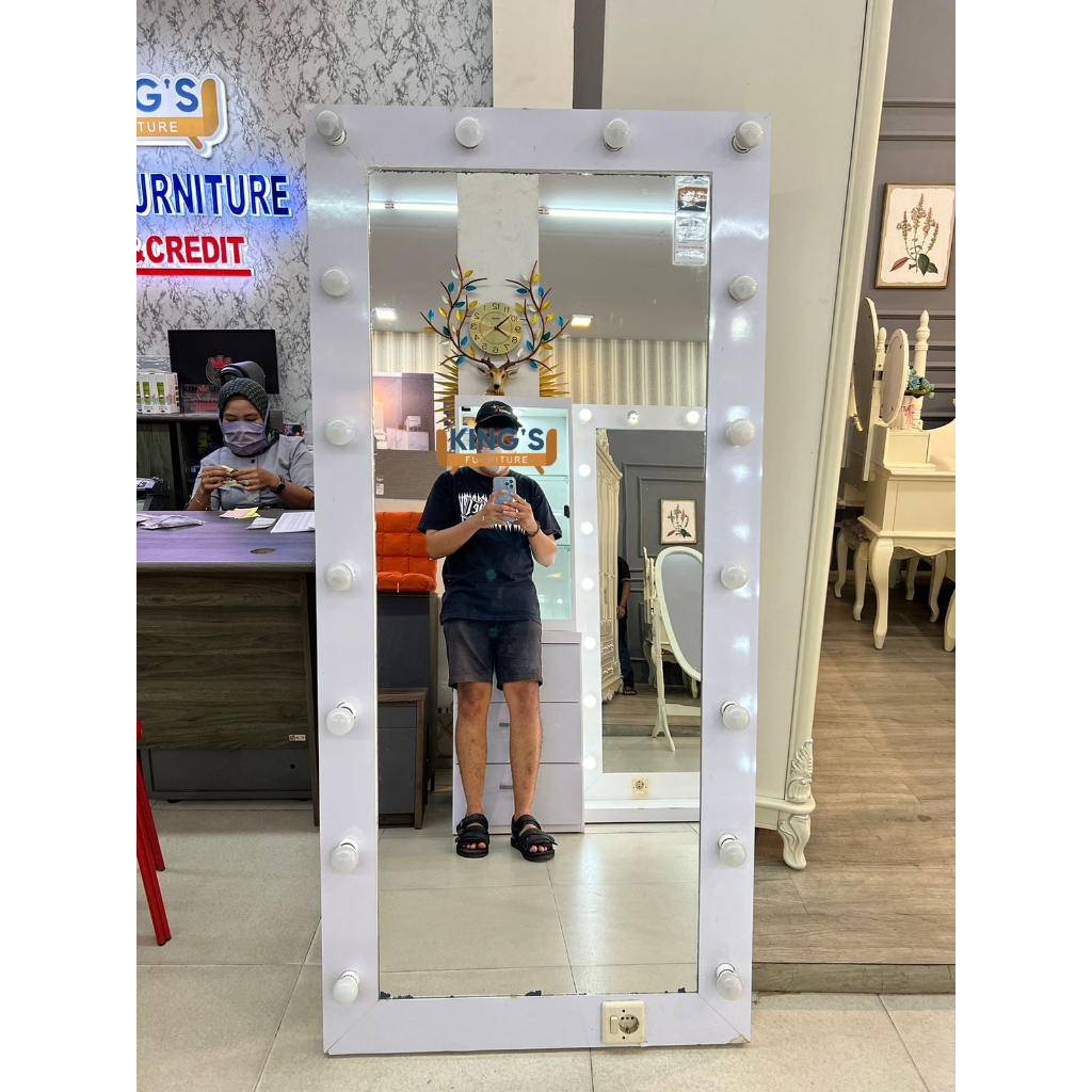 STANDING MIRROR MULTIPLEX + LAMPU - CERMIN FULLBODY - CERMIN BERDIRI - CERMIN STANDING LAMPU