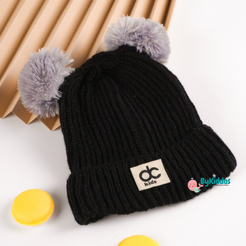 ByKiddos - Topi Rajut Anak Pompom Motif DC/ Topi Rajut Bayi Pompom / Topi Kupluk Pompom Anak