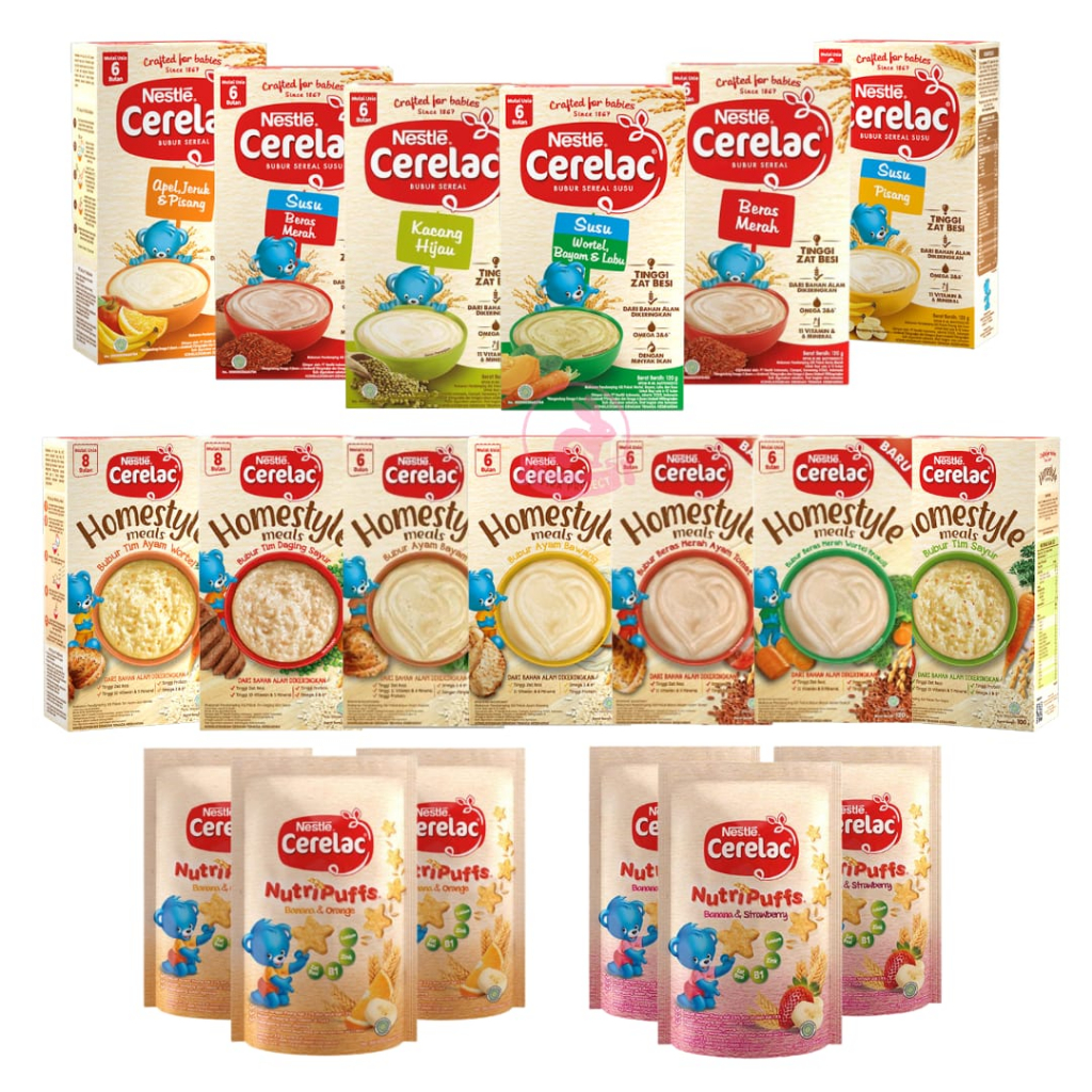 6+ NESTLE CERELAC BUBUR BAYI 120g / 8+BUBUR TIM CERELAC 100g / NUTRIPUFF CERELAC 25G / CERELAC HOMESTYLE