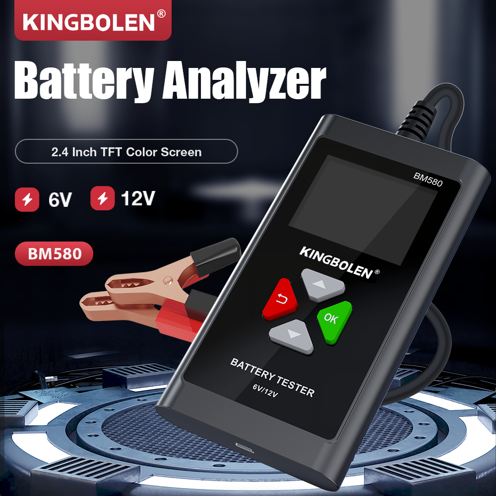 KINGBOLEN Tester Aki Mobil Motor Battery Analyzer LCD 2.4 Inch 6V/12V - BM580 - Black