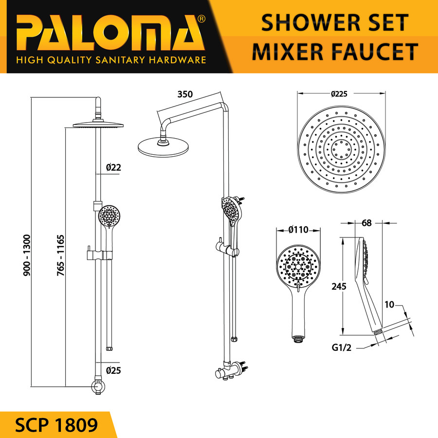 Shower Column PALOMA SCP 1809 Tiang Set Mandi Exclude Keran Kran Air