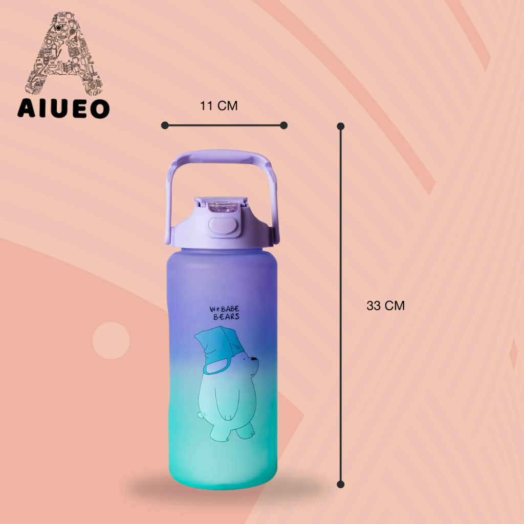 AIUEO | COD Gratis Ongkir Botol Minum  Pelangi 2 Liter + Botol Minum 800 mL 2 In 1 Set Free Sticker