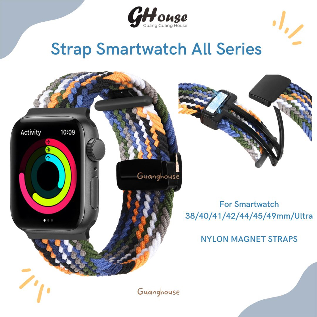 Strap Apple Watch Nylon Loop Magnet iWatch Series Ultra 8 7 SE 6 5 4 3 2 1 Strap Smartwatch Bahan Nilon Pengait Magnet