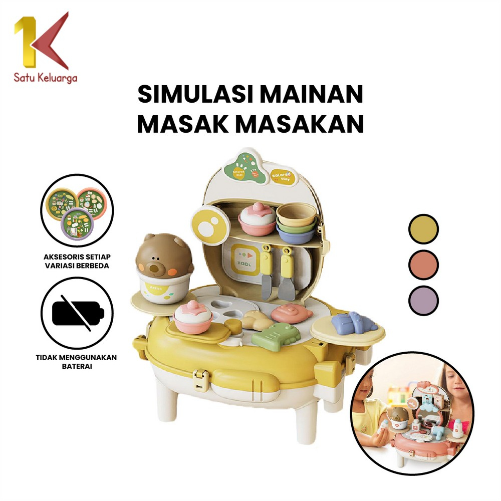 Satu Keluarga Mainan Edukasi Anak Bear Backpack 2IN1 M321 Pretend Play Kitchen Set / Simulasi Mainan