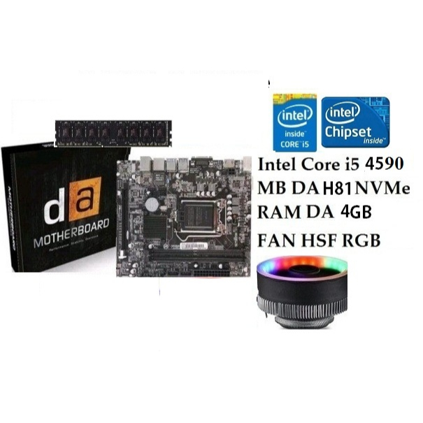 Paket Prosesor intel Gen4 Core i5 +Mobo H81M+FAN Pros RGB+RAM
