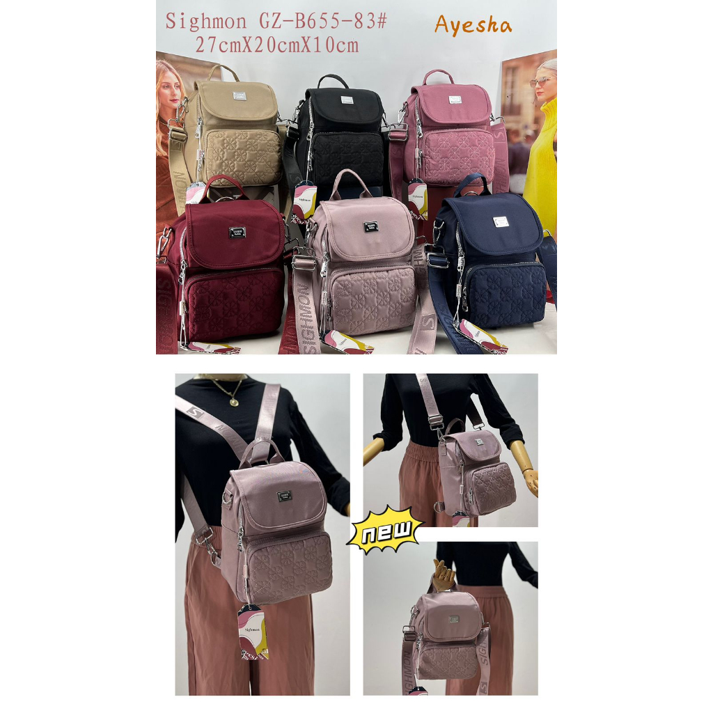 (PINK_IMP) New Import Tas Ransel Sighmon Fashion Wanita . Full Emboss