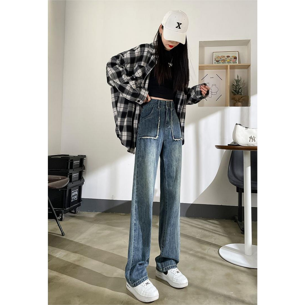 XIAOZHAINV Korean Style Celana Panjang Jeans Wanita Straight Loose Kulot High Waist 0793