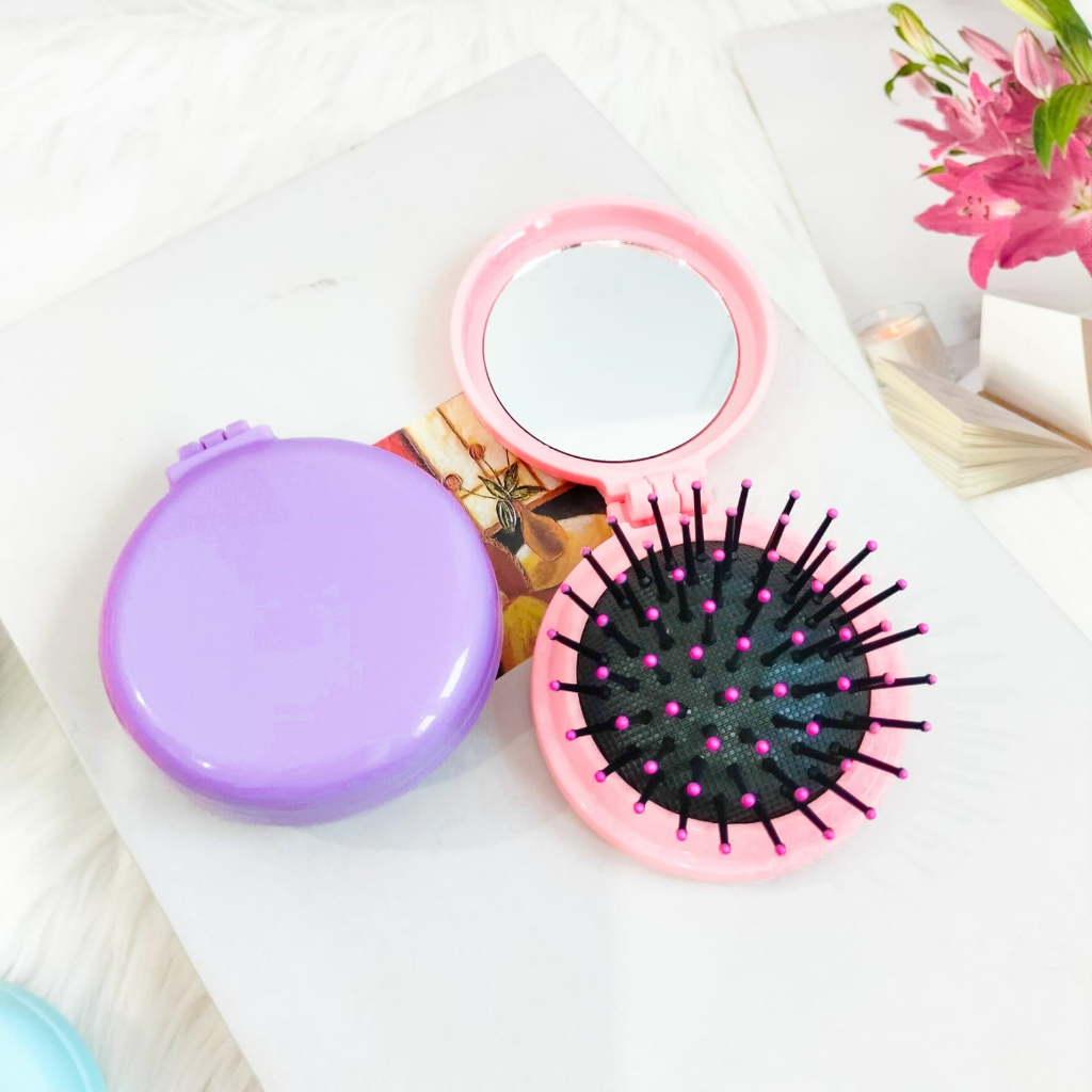 CERMIN SISIR KECIL BULAT POLOS KACA KARAKTER WARNA WARNI ALAT MAKE UP BY MINIMIW