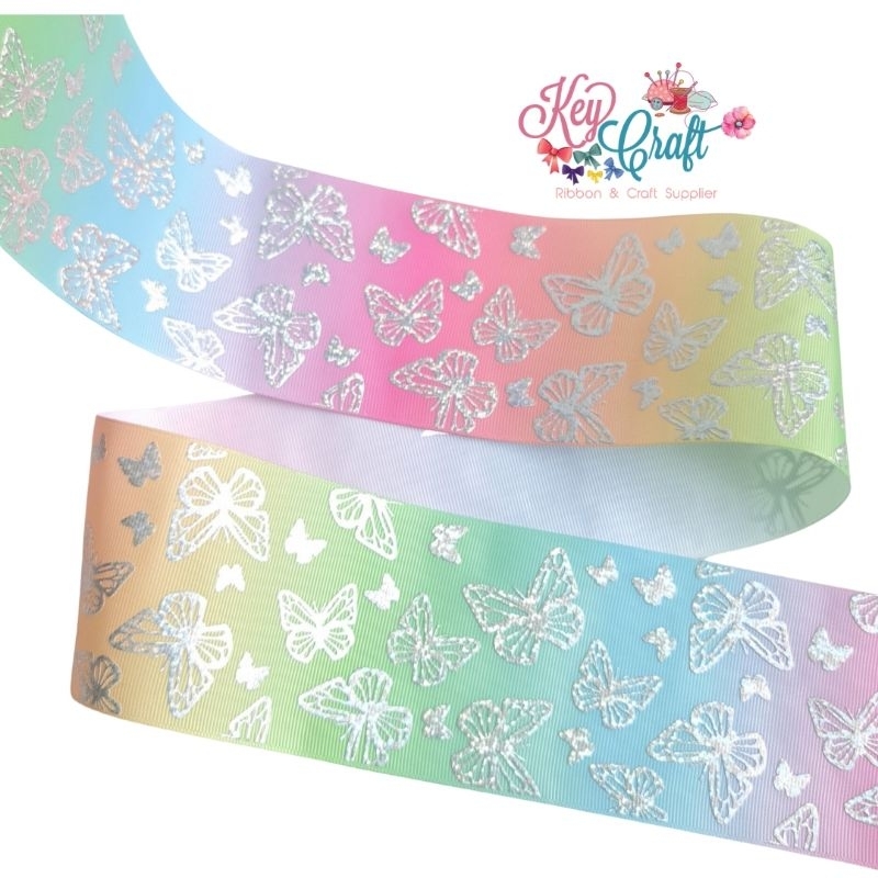 

Pita Grossgrain motif Hologram Butterfly silver size 7,5cm