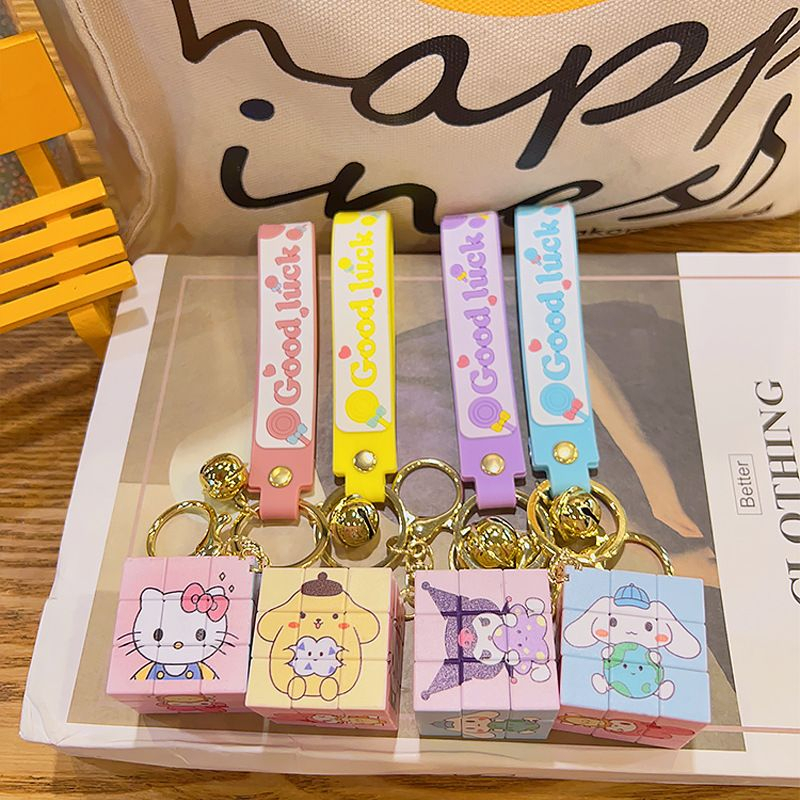 GANTUNGAN CUTE RUBIKS TOY KEYCHAIN CINNAMOROLL,POM POM GANTUNGAN KUNCI