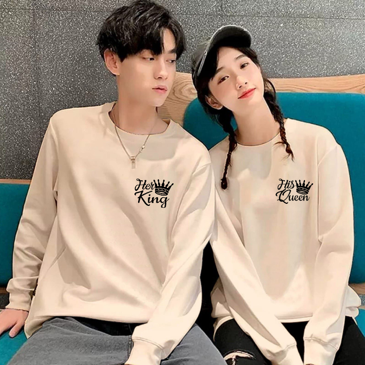 BISA COD / BAJU LENGAN PANJANG COUPLE HE KING HE QUEEN / KAOS PASANGAN HARGA SATUAN / BAJU COUPLE PRIA WANITA